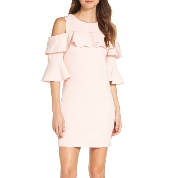 Eliza J Cold Shoulder Ruffle Cocktail Dress - Picture 1 of 16